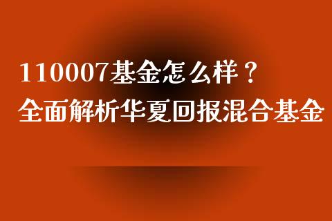 110007基金怎么样？全面解析华夏回报混合基金_https://wap.sdyuehang.cn_产经新闻_第1张