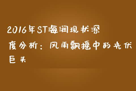 2016年ST海润现状深度分析：风雨飘摇中的光伏巨头_https://wap.sdyuehang.cn_产经新闻_第1张