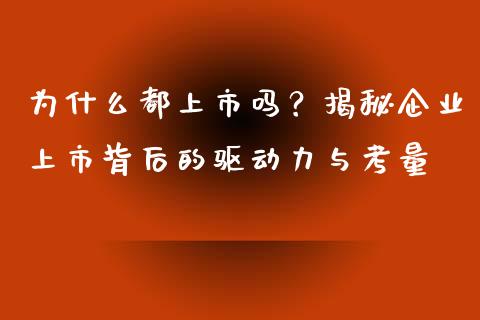 为什么都上市吗？揭秘企业上市背后的驱动力与考量_https://wap.sdyuehang.cn_产经新闻_第1张