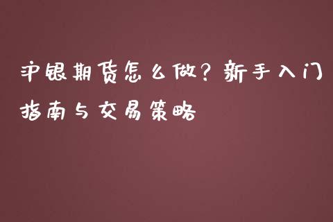 沪银期货怎么做？新手入门指南与交易策略_https://wap.sdyuehang.cn_债券资讯_第1张