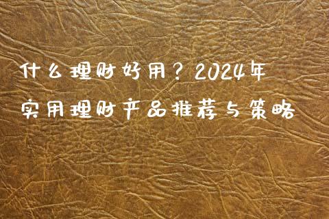 什么理财好用？2024年实用理财产品推荐与策略_https://wap.sdyuehang.cn_产经新闻_第1张