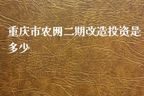重庆市农网二期改造投资是多少_https://wap.sdyuehang.cn_产经新闻_第1张