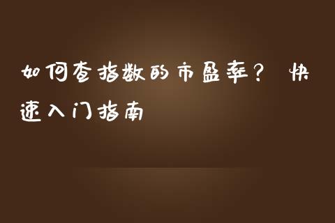 如何查指数的市盈率? 快速入门指南_债券资讯_第1张_产经新闻_债券资讯_新股申购_美股行情 如何查指数的市盈率? 快速入门指南_https://wap.sdyuehang.cn_债券资讯_第1张