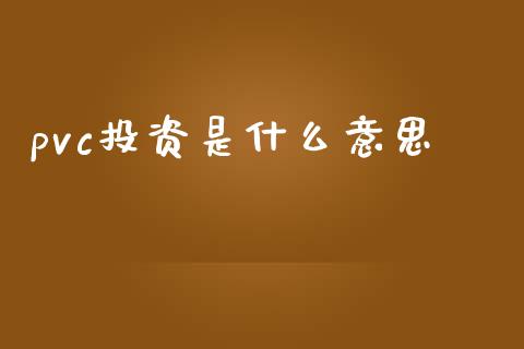 pvc投资是什么意思_https://wap.sdyuehang.cn_债券资讯_第1张