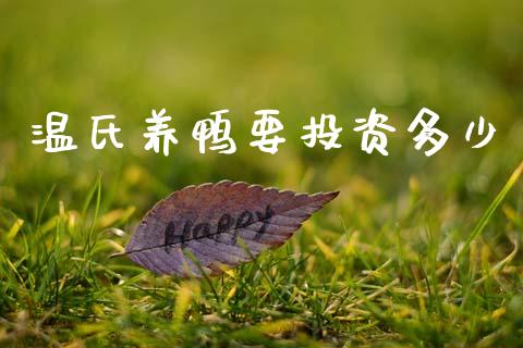 温氏养鸭要投资多少_https://wap.sdyuehang.cn_美股行情_第1张