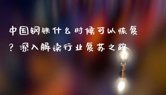 中国钢铁什么时候可以恢复？深入解读行业复苏之路_https://wap.sdyuehang.cn_产经新闻_第1张