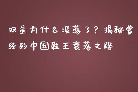 双星为什么没落了？揭秘曾经的中国鞋王衰落之路_https://wap.sdyuehang.cn_债券资讯_第1张