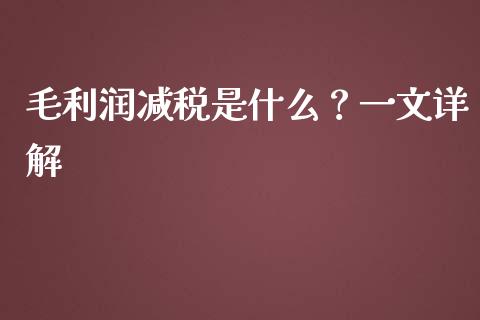 毛利润减税是什么？一文详解_https://wap.sdyuehang.cn_产经新闻_第1张