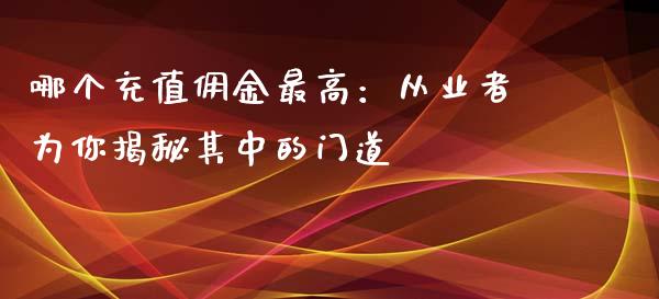 哪个充值佣金最高：从业者为你揭秘其中的门道_https://wap.sdyuehang.cn_产经新闻_第1张