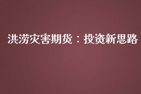 洪涝灾害期货：投资新思路_https://wap.sdyuehang.cn_产经新闻_第1张