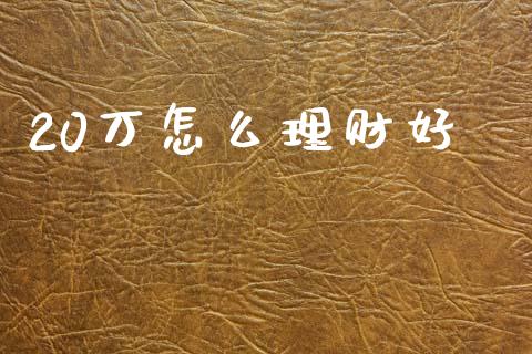 20万怎么理财好_https://wap.sdyuehang.cn_产经新闻_第1张